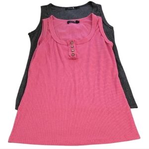 Kissfix Charcoal And Pink Ribbed Tank Tops